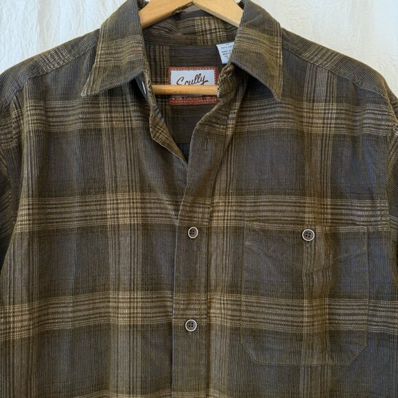 Scully Men's Western Shirt Size M Corduroy Long Sleeve Button Yard Plaid Brown - Picture 2 of 9
